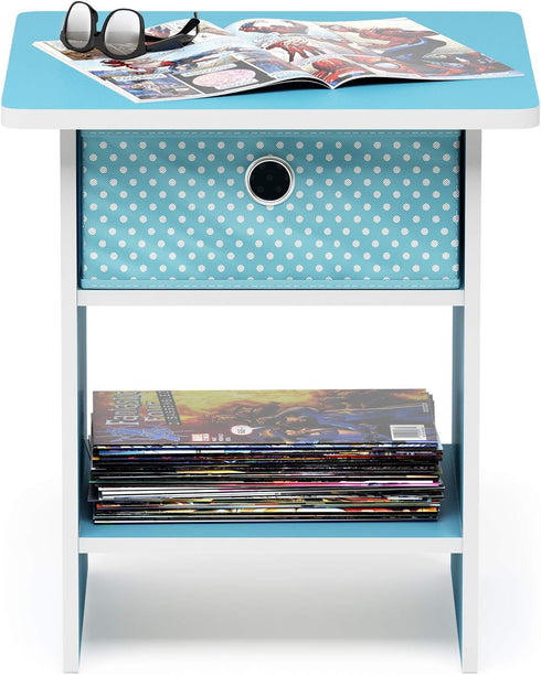 2-Pack, Furinno Dario End Table / Side Table / Night Stand / Bedside Table with Bin Drawer, Light Blue/Light Blue