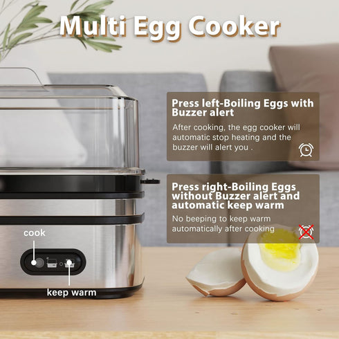 6 Evoloop Rapid Egg Cooker Electric Eggs Capacity, Soft, Medium, Hard Boiled, Poacher, Omelet Maker Egg Poacher