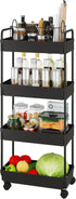 Buzowruil 4 Tier Rolling Storage Cart, Mobile Shelving Unit with Wheels for Kitchen Bathroom Laundry, Black