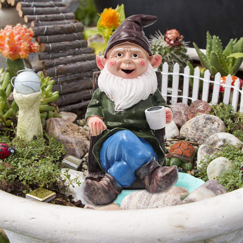 Wizard Gnome Drinking Coffee Garden Statue, 3D Polyresin Outdoor Sculpture, Garden Figurine Art Decoration