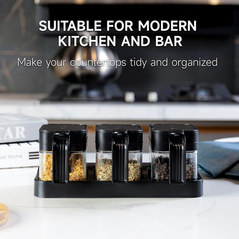 Mlici Set 3 13.52 Set Countertop Seasoning Containers with Lid and Spoon, of Glass Salt and Sugar Container, Ounce Wall