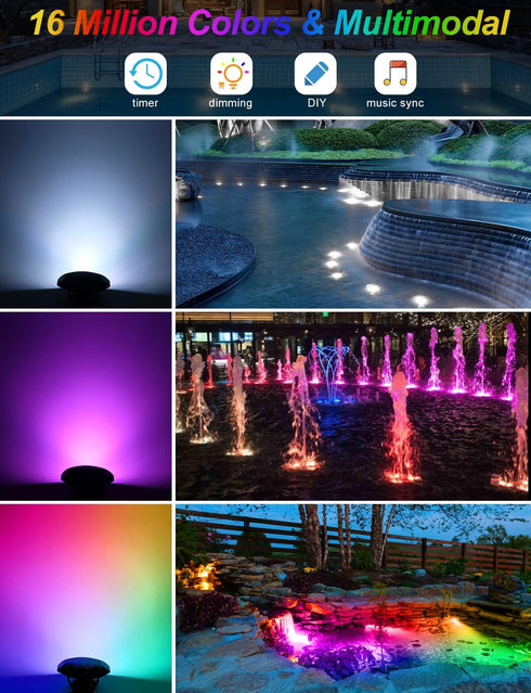 IP68 Pool(Set 1) RGB Underwater Pond Lights, Super Bright LED Submersible Fountain Lights Colored Landscape Spotlights