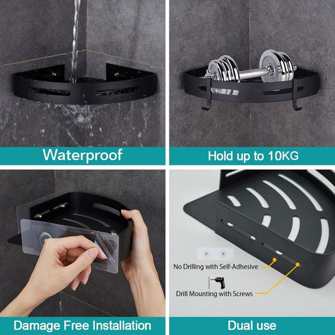 2-Tier Hoomtaook Adhesive Corner Shelf Bathroom Shower Caddy Organizer for Kitchen Toilet No Drilling Bathroom Corner