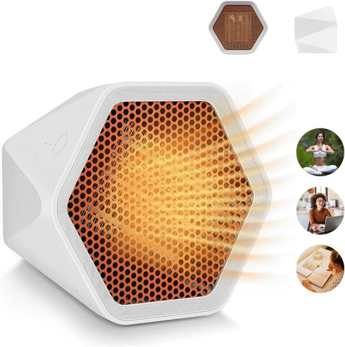 Portable Space Heater Fan - Fast & Reliable Desktop Electric Heaters for Indoor Use - Quiet & Energy Efficient Mini Heater for Office Desk, Bathroom & Bedroom - Small Desk Heater (Triangular, White) by Goodscious