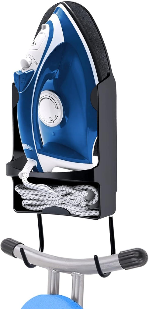 Ironing Board Hanger Wall Mount, Heat Resistant Iron Holder with Rack for Max 5 Inch Width, Black