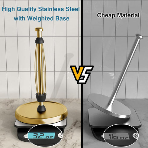 Countertop, Paper Towel Holder Gold Kitchen Accessories Decor, Stainless Steel, Weighted Base, Gold, Paper Towel Roll