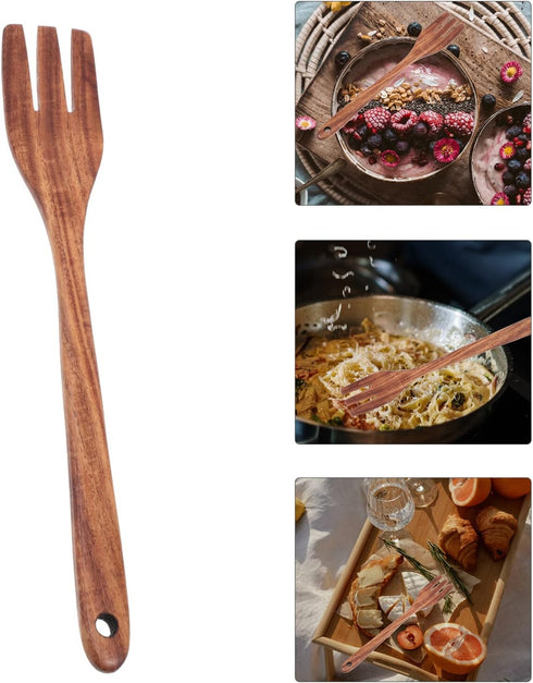 Cabilock Wooden Forks Long Handle, Reusable Japanese Style Kitchen Utensil for Salad, Dinner, Pasta