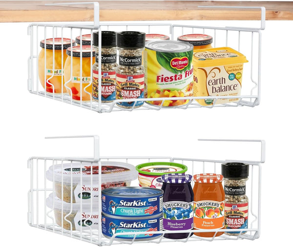 Resulzon Under Shelf Basket Storage 2Pack, Steel Under Shelf Hanging Wire Baskets Shelves
