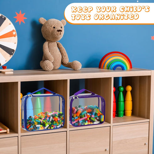 Sanwuta 6 Packs Toy Storage Bags, Waterproof PVC Organizing Bags with Zipper for Kids Books, Small Toys, Puzzles