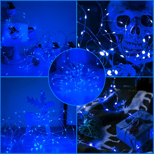 YAOZHOU 2 Pack 33FT 100 Christmas Decorations Blue Fairy String Lights, Battery Operated with Timer, Total Led Mini