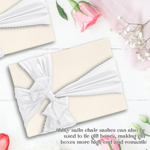 Eychei 7x108 Inch (12 White Satin Chair Sashes Bows, Bow Ties Back Silky Dining Sashes Ribbon for Wedding, Party