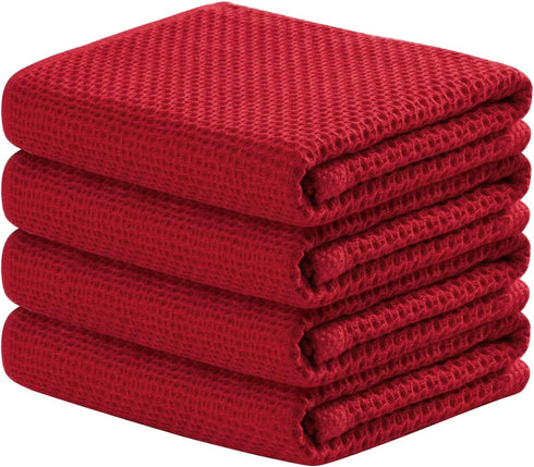 joybest Cotton Kitchen Towels, 4-Pack Ultra Soft Absorbent Dish Cloths, 18 in x 28 in, Red