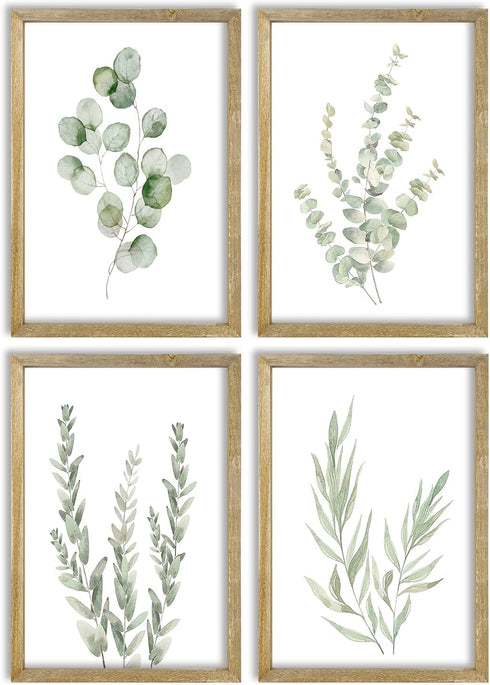 LuZhiQiang Botanical Wall Decor Sign 16x11 Inch Set of 4 Sage Green Plants