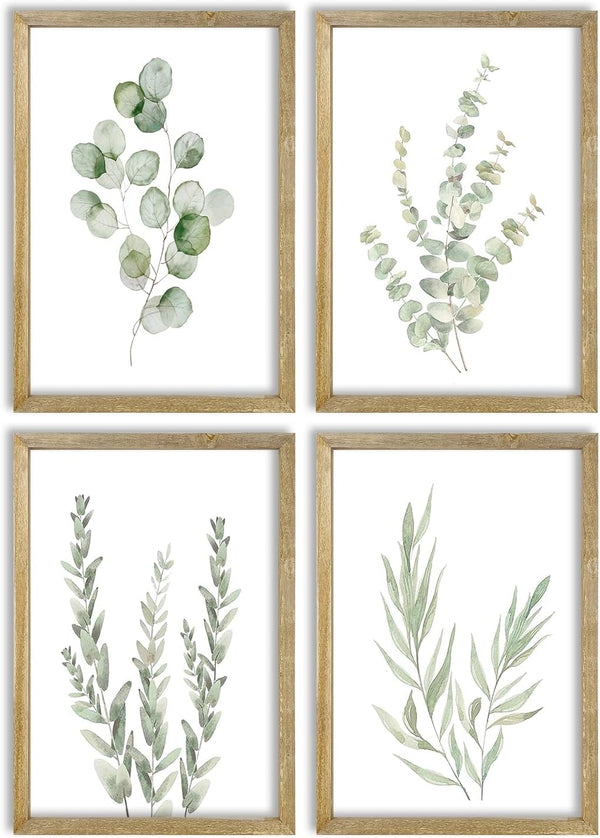 LuZhiQiang Botanical Wall Decor Sign 16x11 Inch Set of 4 Sage Green Plants