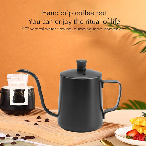 Pour Over Coffee Kettle - Stainless Steel Gooseneck Spout Coffee Tea Pot, 350ML Black with Lid