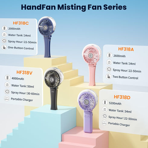 HandFan Portable Misting Fan, Handheld Spray Water Mister, USB Rechargeable Mini Cooling Hand Fans for Summer