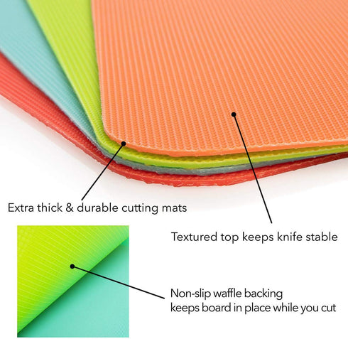 Simply Genius Color Coded Plastic Cutting Boards Set, Flexible Chopping Mats for Meat & Vegetables, Dishwasher Safe,