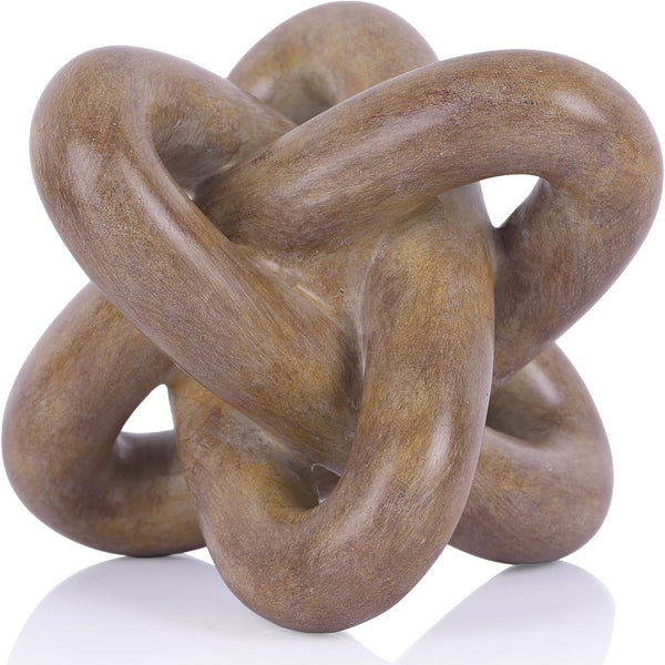 DOVDOV Wood-Toned Knot Sculpture, Triple-Knot Statue, Wood-Toned Home Decor, Ideal for accenting