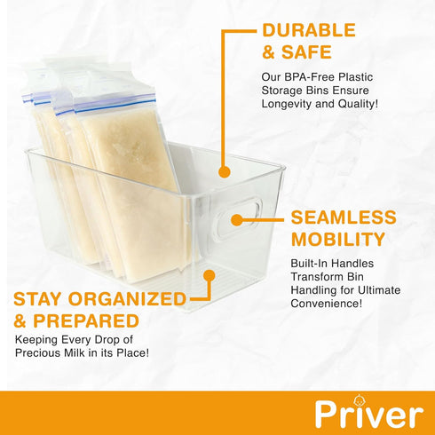 2 pack 5.2 9.3" 4.2" Priver - Breast Milk Freezer Storage Containers, - Breastfeeding Essential in Organization
