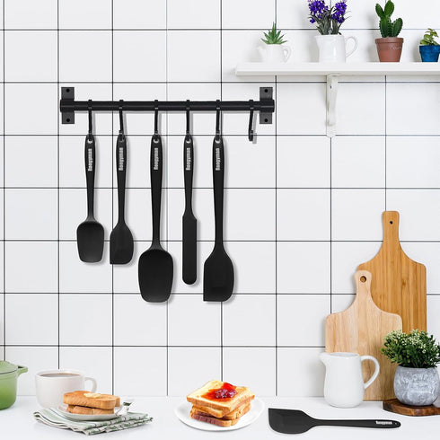 Silicone Spatula Set of 5, Heat Resistant Kitchen Spatulas for Baking, Cooking, Mixing, BPA Free, Black