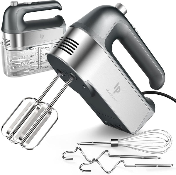 Electric Hand Mixer 450W with Scale Cup Storage Case, Turbo Boost, 5 Speed, Eject Button & 5 Stainless Steel Accessories