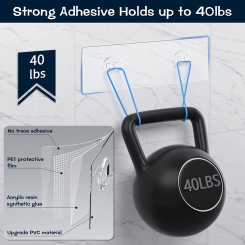 AKTECKE Shower Caddy Adhesive Replacement, No Drilling Transparent Adhesive Wall Hooks for Corner Shower Organizer