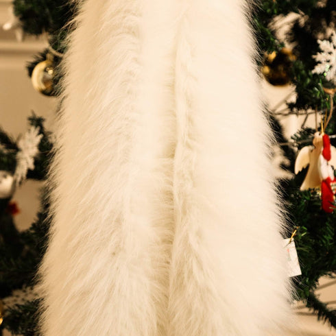 Tatuo 40 Inch Christmas Tree Skirt, White Fur Fluffy Faux Plush Winter Tree Skirt for Holiday Decorations