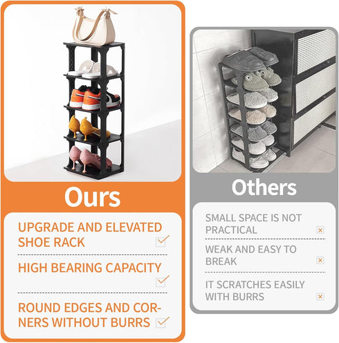 5 Closet Tiers Shoe Rack Organizer for Shoe Holder Storage Narrow Plastic Vertical, Free Standing Shoe Rack Shelf