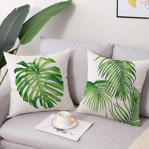 Outdoor Throw Pillow Covers 18x18, Set of 4 Waterproof Tropical Leaves Cushion Covers for Patio Garden