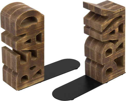 2 Set MyGift Book Ends Christian for Shelves, Wood Bookends Carved in Read and Pray Block Letters, Decorative Book