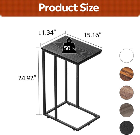 2-Tier WLIVE Black Side Table,C Shaped End Table for Bedroom, Home Office, Dorm, Living Room Couch Tables, C Shaped TV