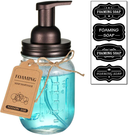 Amolliar Mason Jar Foaming Soap Dispenser, Bronze Hand Soap Dispenser with Rustproof Stainless Steel Lid, 1 Pack