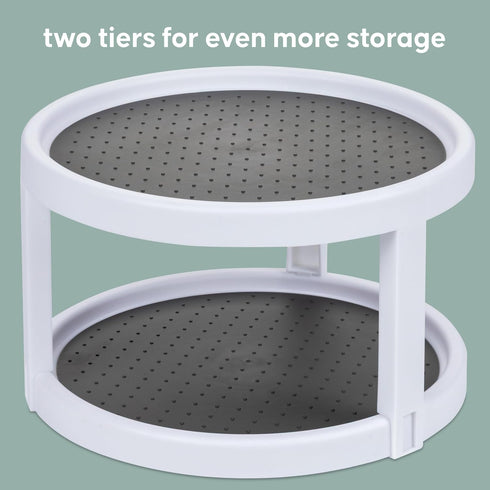 Kitchen Spaces Two-Tier Lazy Susan Organizer, Cabinet Turntable Shelf Storage for Kitchen and Pantry Items, Great