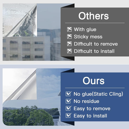 Haton Window Privacy Film: One Way Window Tint for Home, Silver, 17.5 x 78.7 Inches, No Glue Static Cling