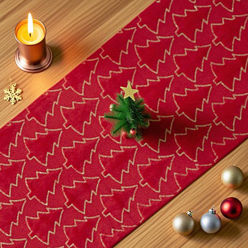 72 Inches SHUNJIE Red Farmhouse Soft Faux Fur Table Runner with Sequined Christmas Trees , Long Runners Holiday Winter