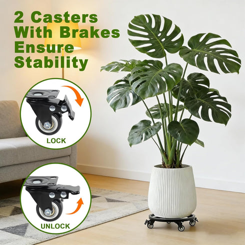 12 Inch 2Pack 400Lbs Plant Caddy with Wheels, Heavy Duty Plant Stand with Wheels, Metal Rolling Plant Stands for Pots