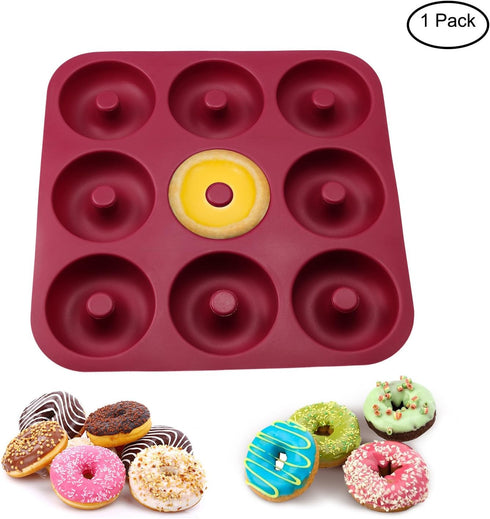 Large Professional Grade Donut Pan for Baking 9 Cavity Non-Stick Bagel Pan Silicone Donut Mold BPA Free 11.2 x 11.1 Inches by FUNLAVIE