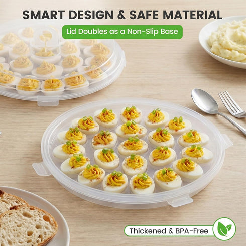 3PCS 66 HAKSEN Deviled Egg Containers with Lid, Deviled Egg Platter Carrier Holder Trays with Slots for Party and Home