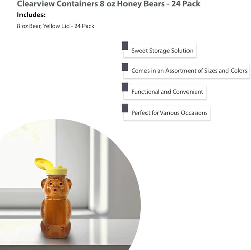 8 24 Pack) Ounce Plastic Squeezable Honey Bears with Sealable Flip Top Lids - BPA Free, Hand Wash Only (Yellow