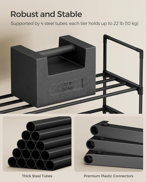 2-Tier 12-15 11.8 36.2 14.6 Inches, ULSA12BK SONGMICS Shoe Rack, Shoe Organizer, Metal Storage Shelf, Upright or Upside