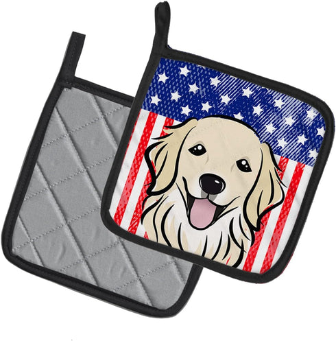 Caroline's Treasures BB2135PTHD American Flag and Golden Retriever Pot Holders Set, 7 1/2 x 7 1/2