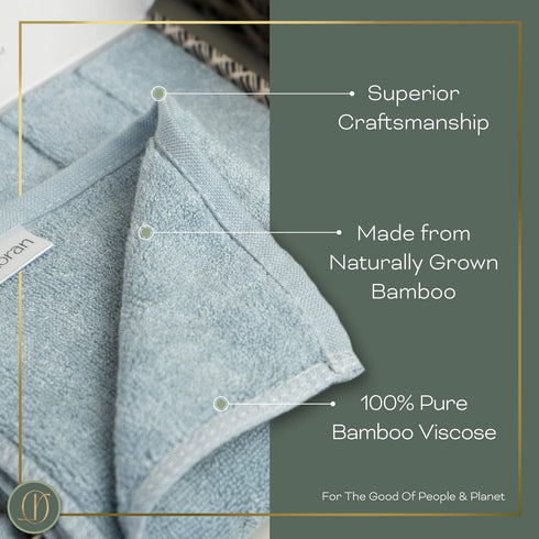 Set 6 10 10 100% Loran Sky Blue Washcloths of Soft Facial Cloths x Viscose Derived from Bamboo Spa-Like Feel Silky Face