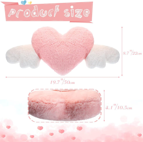 2 19.7 8.3 Inch(White, Macarrie Pcs Plush Heart Shaped Pillow with Angel Wings Car Headrest Soft Comfortable Seat