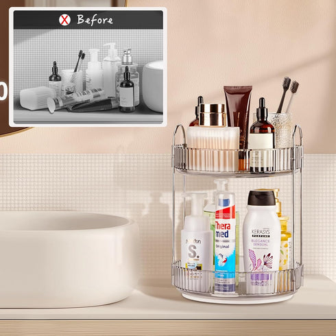 360 2 Counter Countertop 2 Rotating Makeup Organizer, Tier Lazy Susan Bathroom Organizer, Skincare Organizers, Spinning