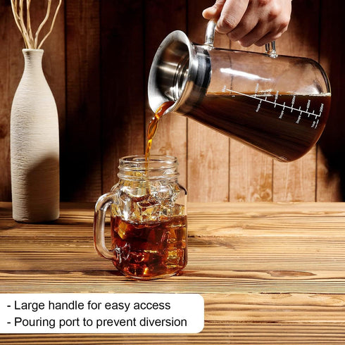 Aquach Airtight Cold Brew Coffee Maker 51oz/1.5L, BPA-Free Borosilicate Glass Pitcher with Stainless Steel Filter