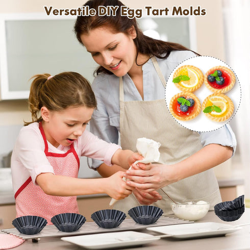 Egg Tart Molds, 12 PCS Non-Stick Mini Tart Pans, 3 Inch Top, 1.7 Inch Bottom, Carbon Steel Baking Tools