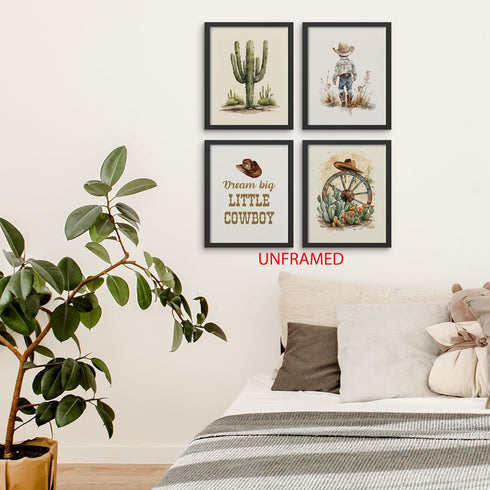 Set 4 (8x10 Inches) Hxlac Western Cowboy Nursery Wall Art Prints of UNFRAMED - Western Wall Decor for Toddler Baby Boy