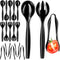 Disposable Plastic Serving Utensils, Set of 18 Black Utensils, 6 Each of 6" Tongs, 10” Spoons, 10” Forks.