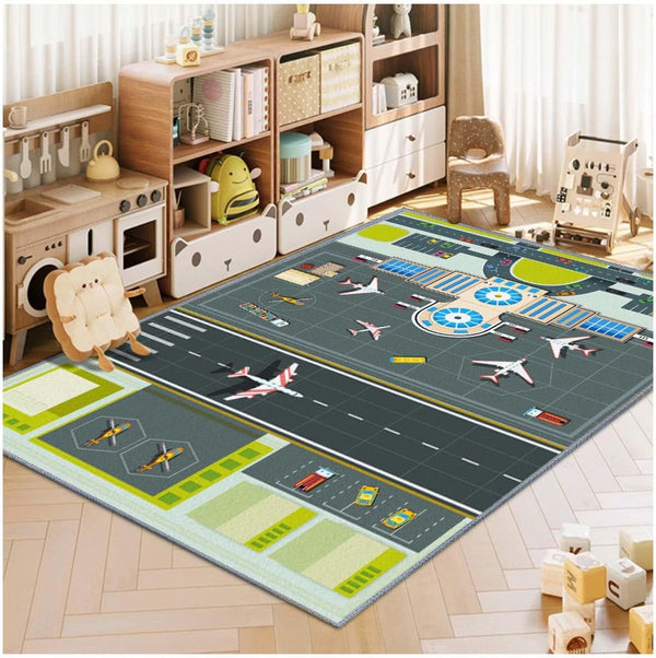 Kids Rug,Children's Room Rug, Fun Airport Kids Play Mat,Aerodrome Traffic System Playmat