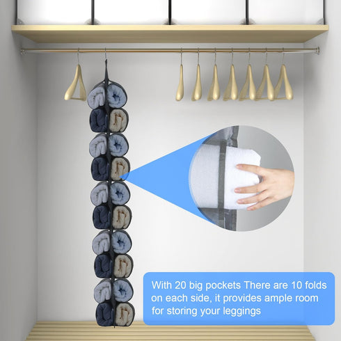 Legging Organizer for Closet, 20 Pockets Hanging Storage for Behind Door, Wardrobe, Clothes Storage (Black)